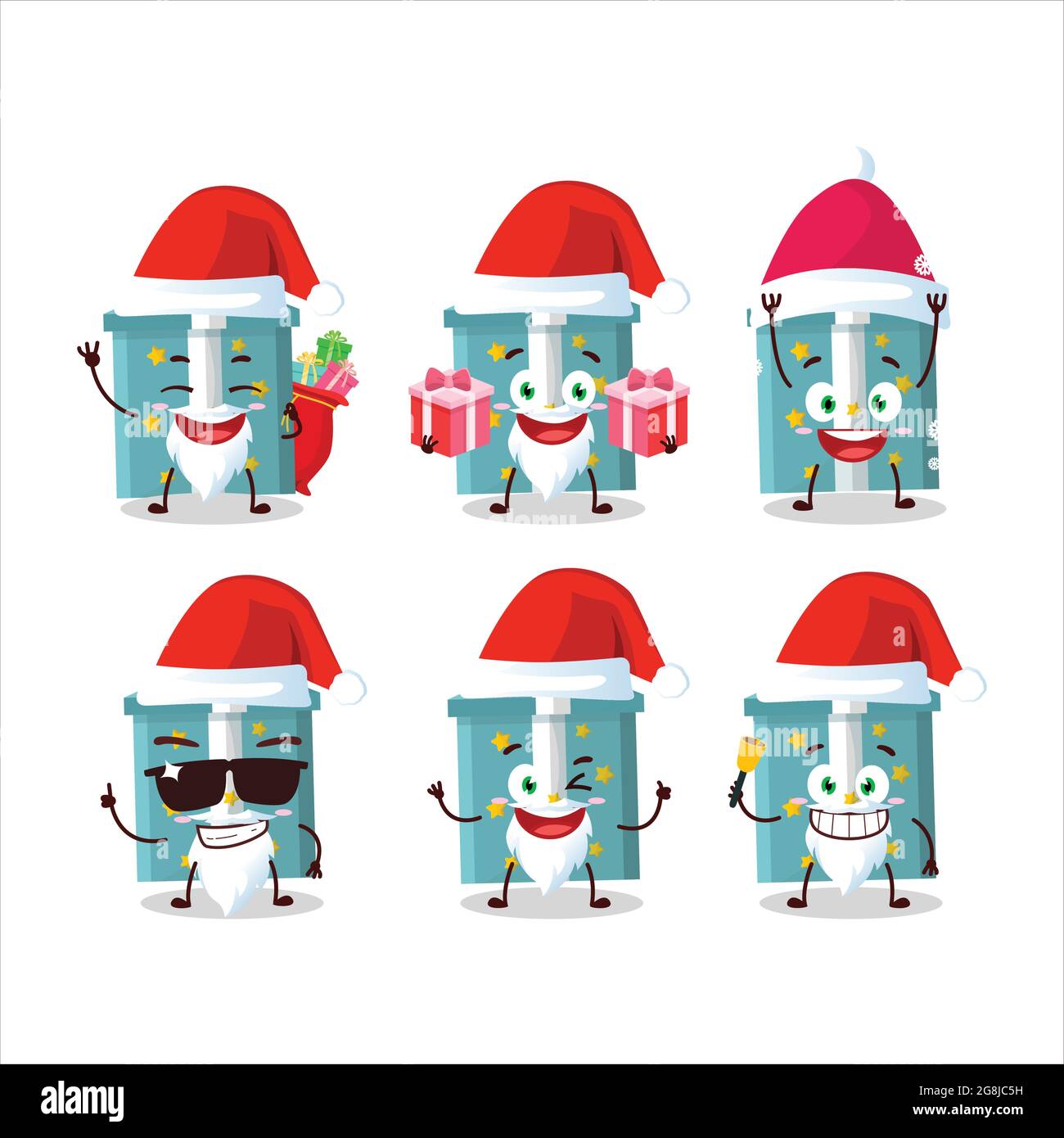 Santa Claus emoticons with magic gift box cartoon character. Vector ...