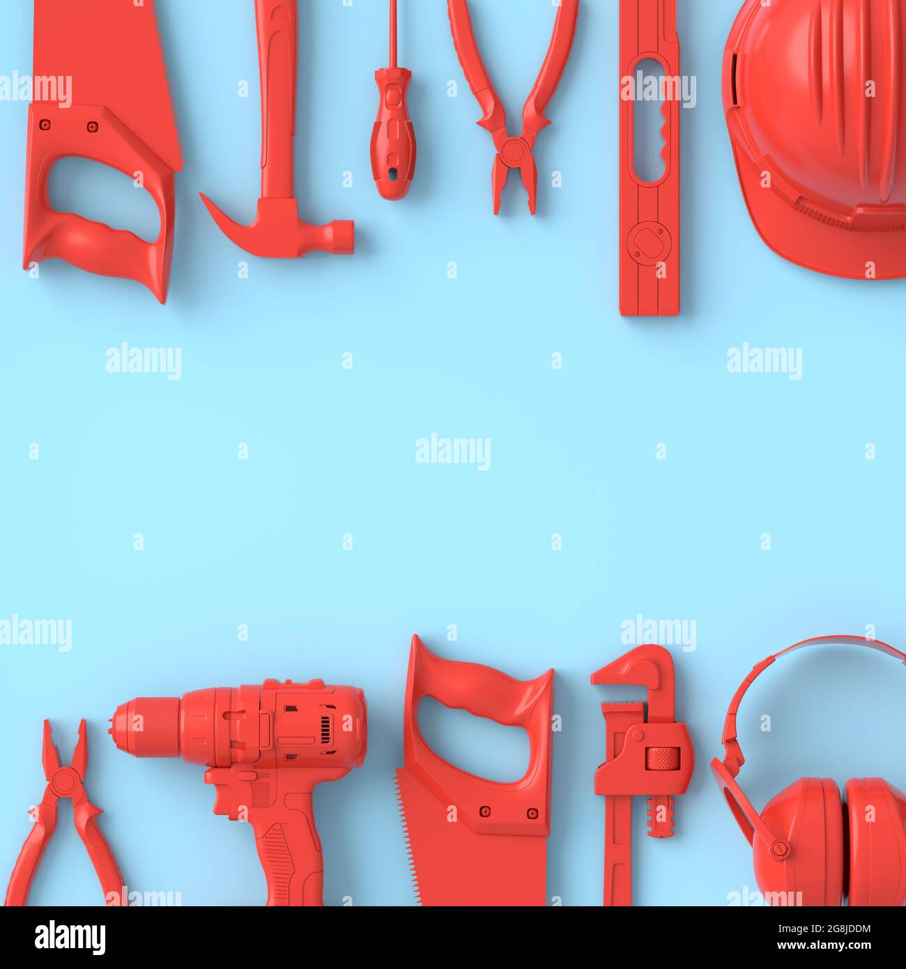 Top view of monochrome construction tools for repair and installation ...