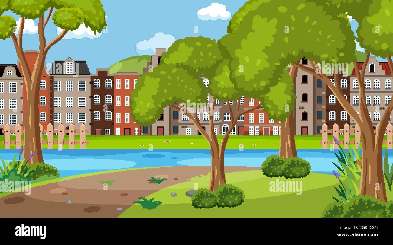 Empty park in the town scene at day time illustration Stock Vector ...
