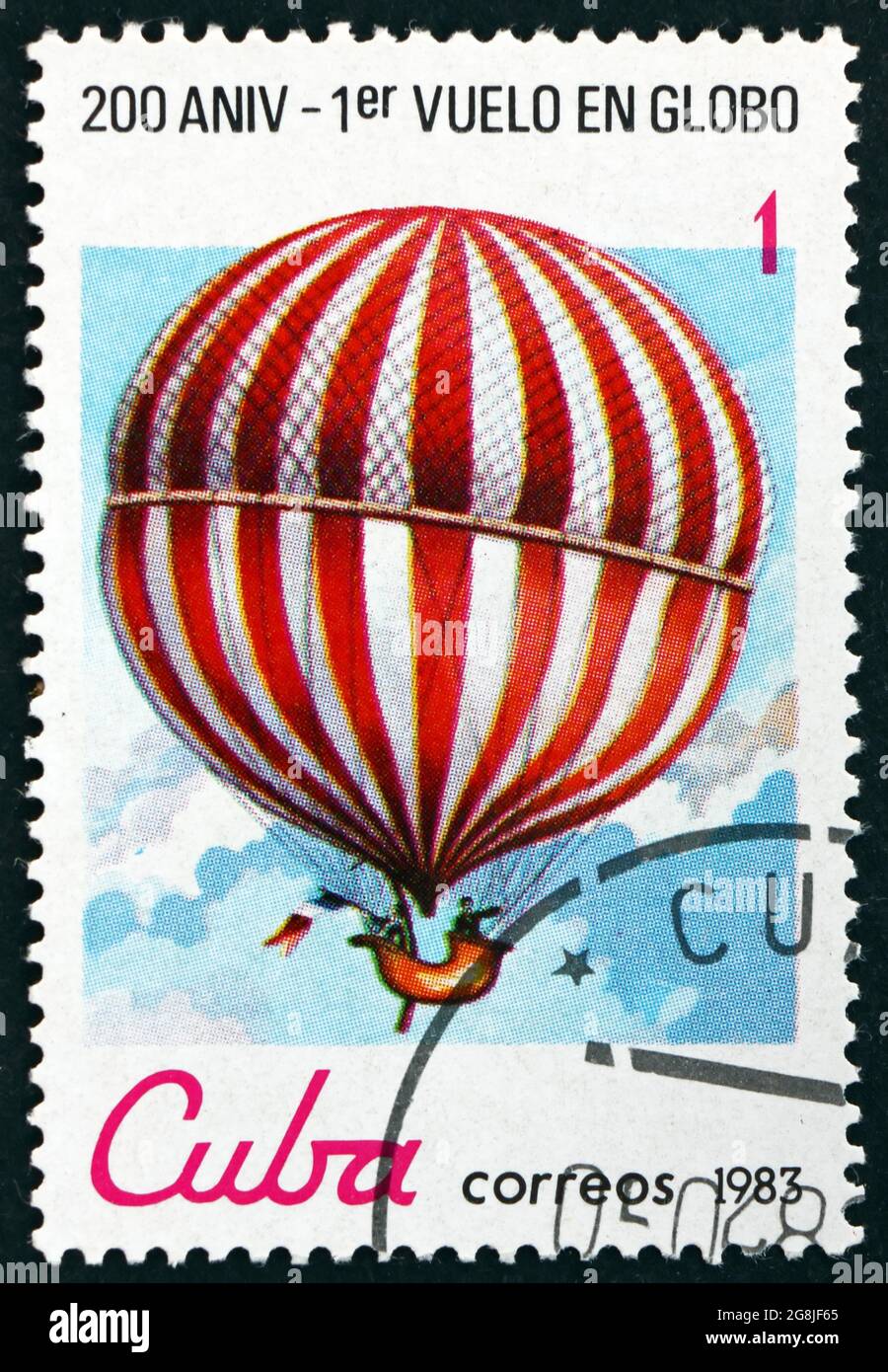 CUBA CIRCA 1983 a stamp printed in Cuba shows balloon in flight