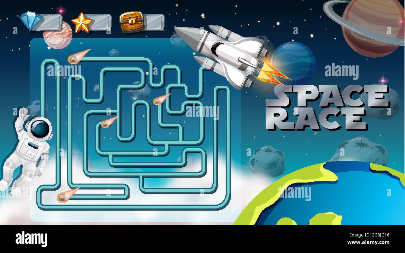Maze game with space theme template illustration Stock Vector Image ...