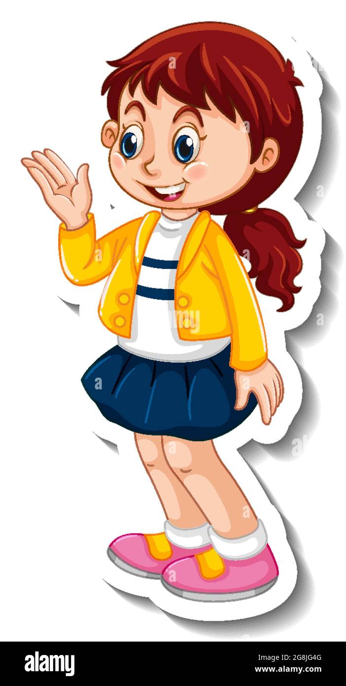 Sticker template with a student girl in standing pose isolated ...