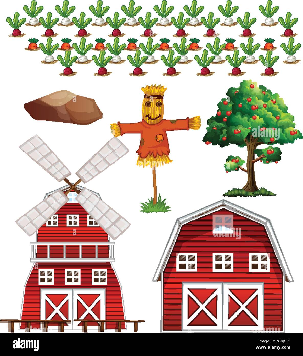 Farm element set isolated on white background illustration Stock Vector ...
