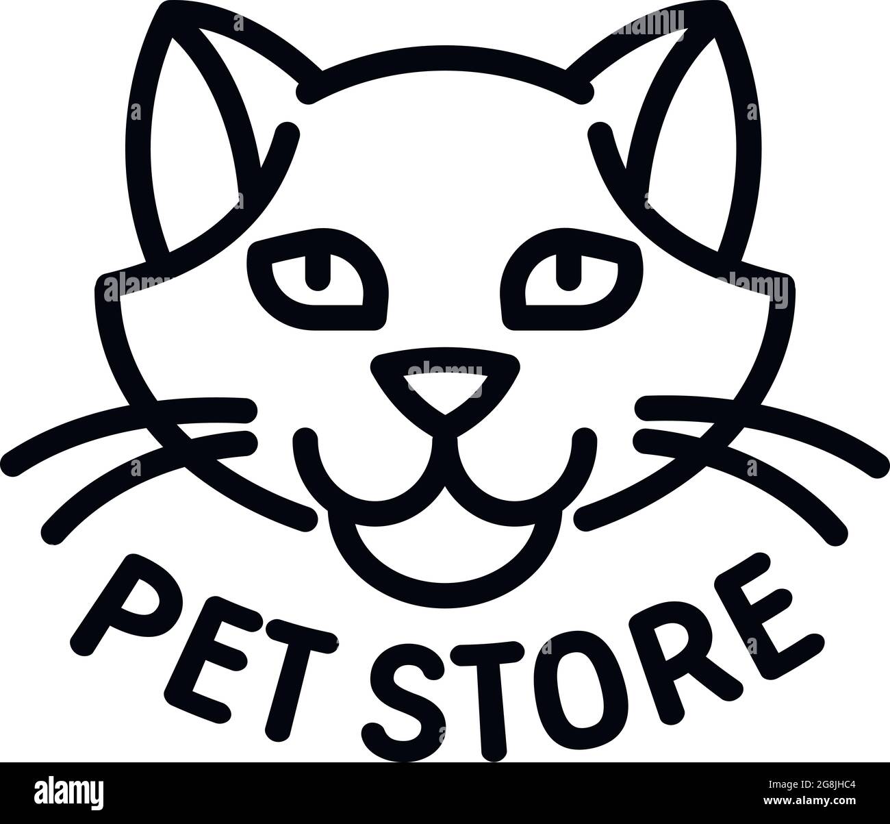 Pet store cat head logo. Outline pet store cat head vector logo for web