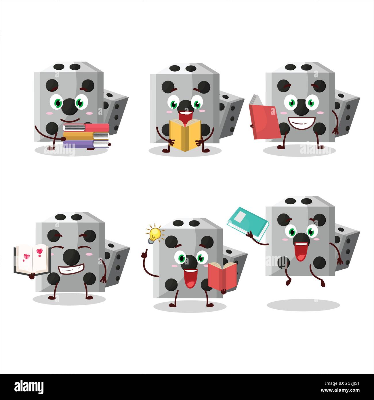 A picture of white dice new cartoon character concept reading an