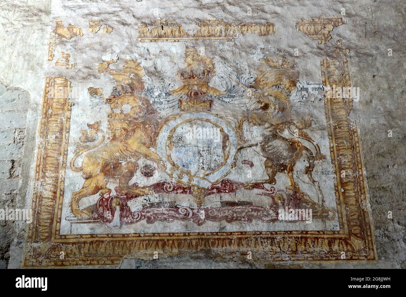 Remains of ancient painting of the Coat of arms of Queen Ann of Great