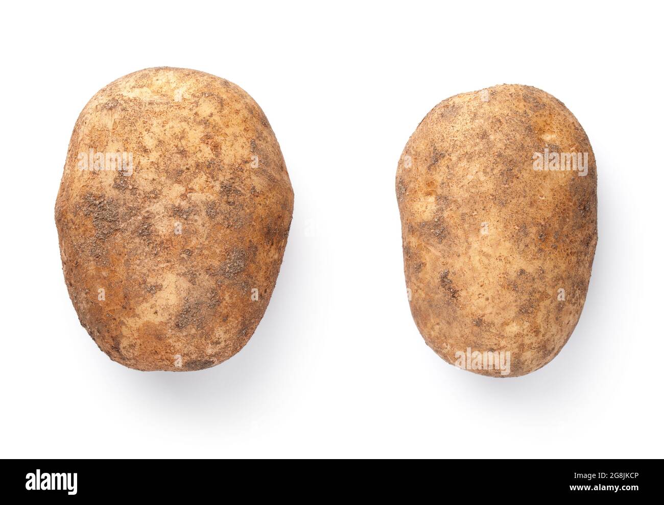Organic potato isolated over white background. Fresh ripe vegetables taken from the ground. View from above Stock Photo