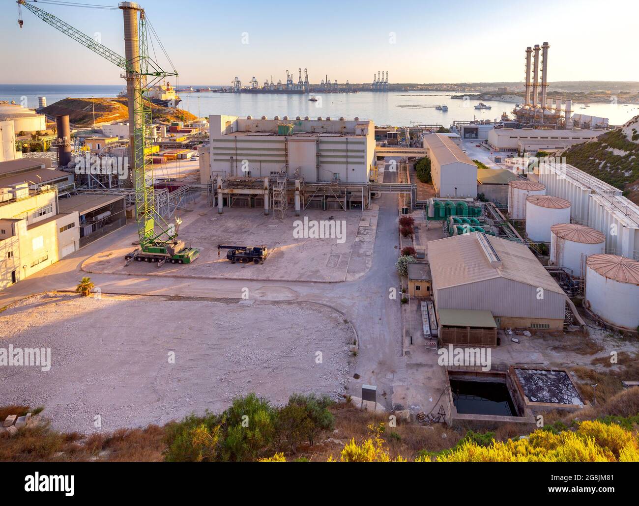 Delimar Power Station and a large gas carrier at sunset. Marsashlok