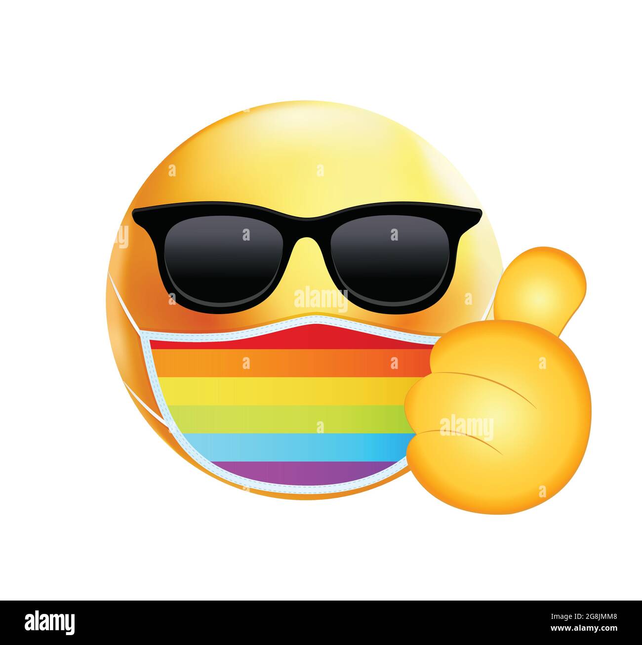 High quality emoticon on white background. Pride emoji. Mask emoticon. Rainbow emoticon. Stock Vector