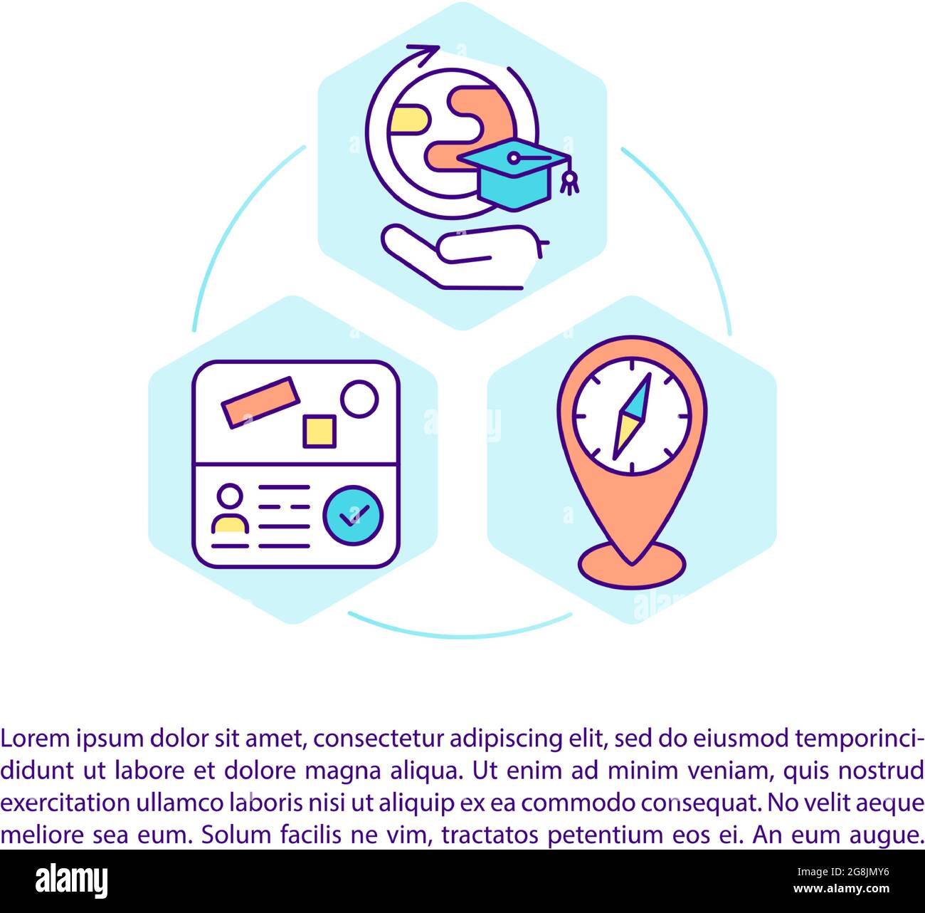 Study abroad concept line icons with text Stock Vector
