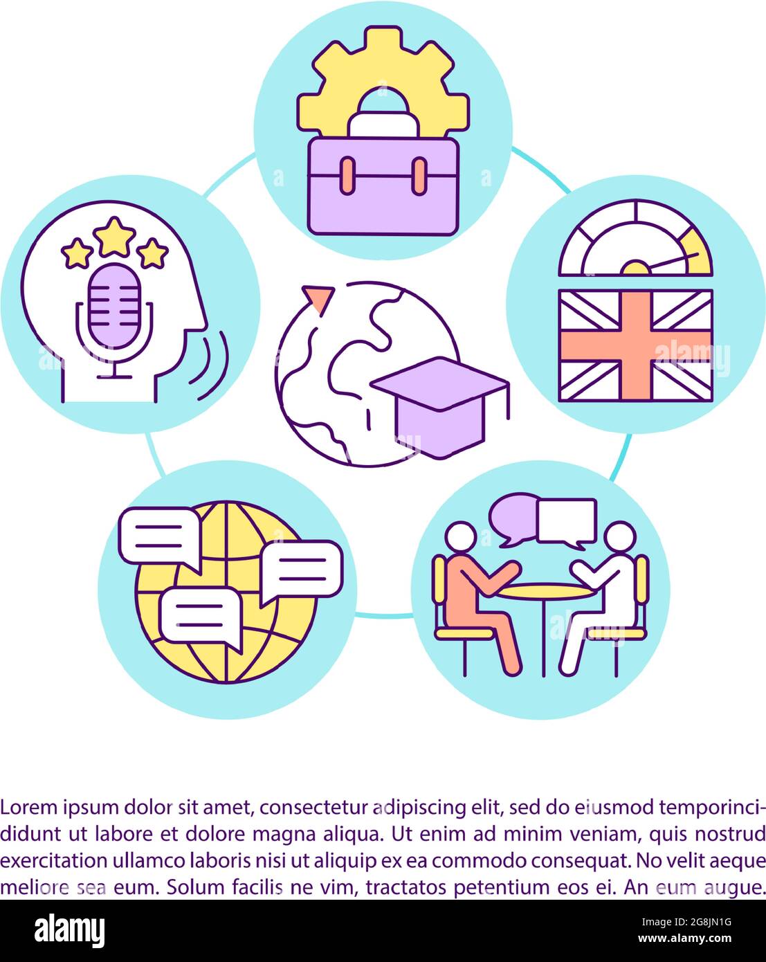 Improving language skills concept line icons with text Stock Vector