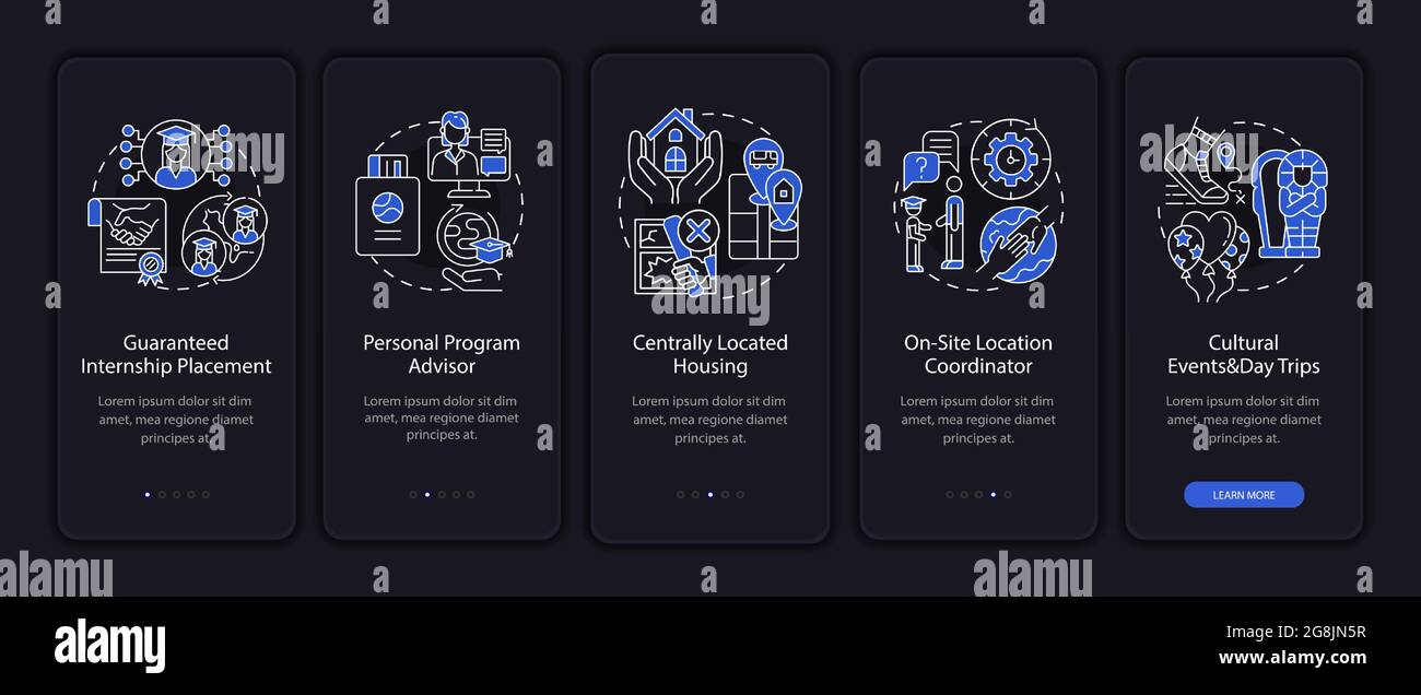 Training program benefits onboarding mobile app page screen Stock Vector