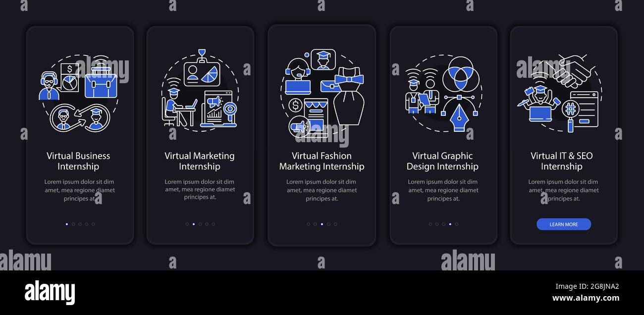 Virtual internship areas onboarding mobile app page screen Stock Vector