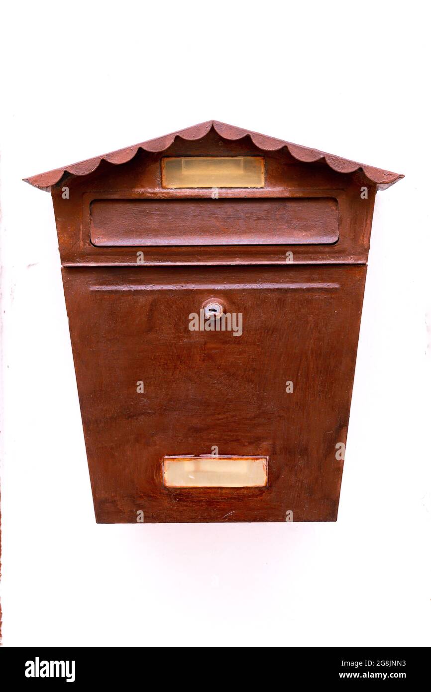 Antique Brown Letter Box on the wall Stock Photo Alamy