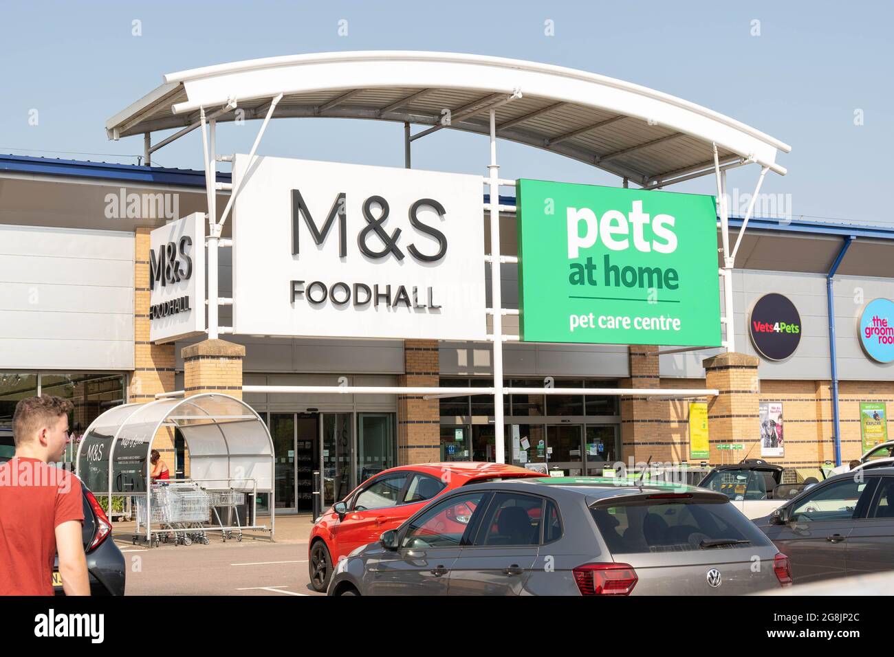 Marks and Spencers and Pets at Home shop entrances on Longwater retail Park Norwich norfolk Stock Photo
