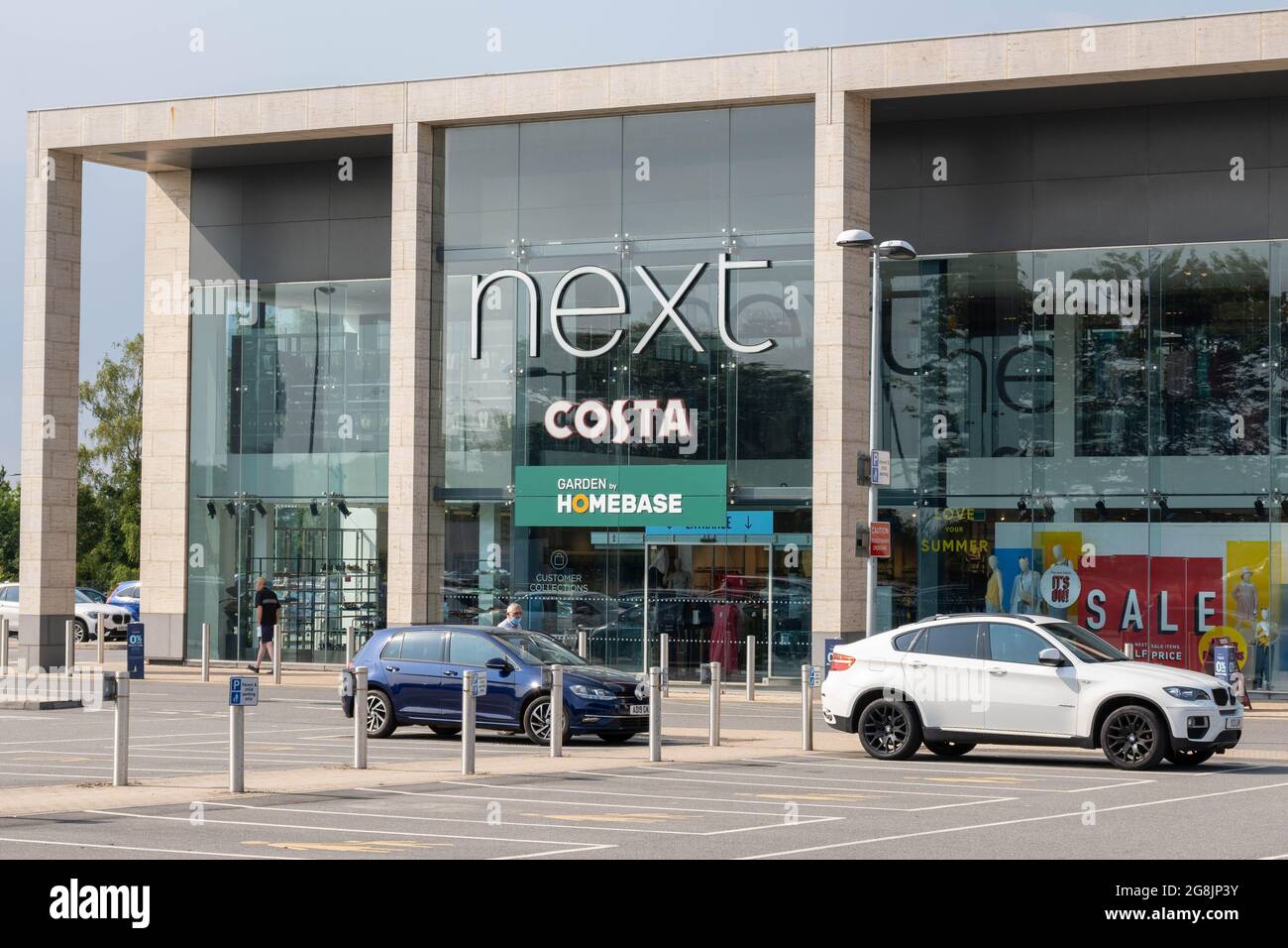 Next and Costa shop front entrance at Longwater retail park Norwich