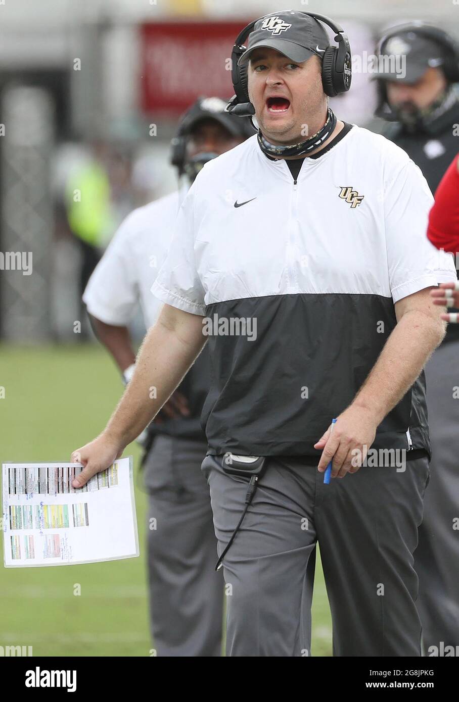 UCF head coach Josh Heupel yells during action against Tulane at Bounce House Stadium in Orlando, Florida, on October 24, 2020. (Photo by Stephen M. Dowell/Orlando Sentinel/TNS/Sipa USA) Stock Photo