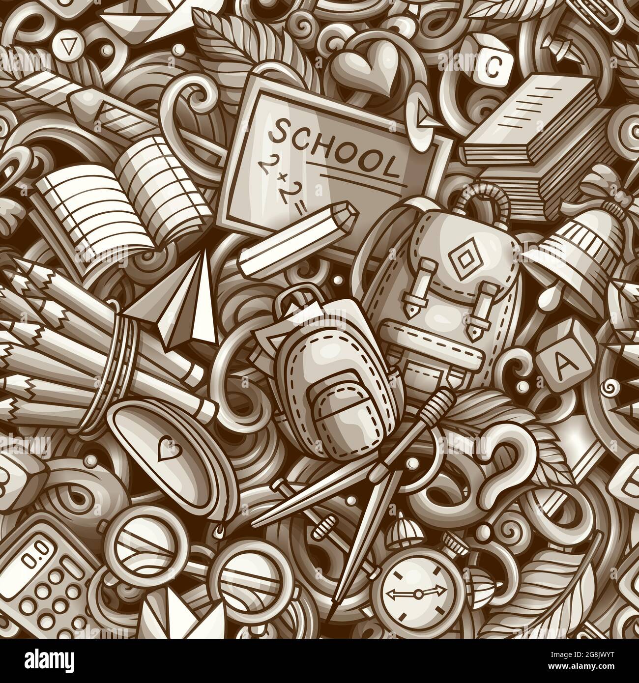 Cartoon cute doodles hand drawn School seamless pattern Stock Vector ...