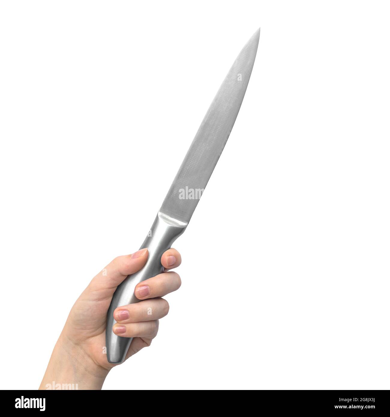 Woman hand hold kitchen knife, isolated on a white background Stock ...