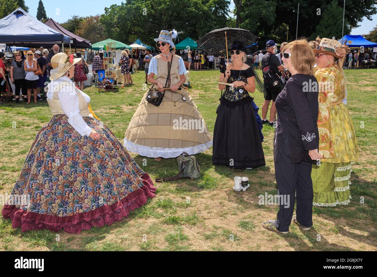 Women in costume at a retro and steampunk themed fair in Tauranga, New Zealand Stock Photo