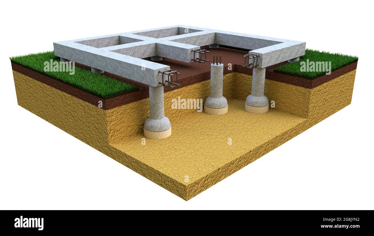 drilled belled foundation. isolated concept industrial 3D illustration Stock Photo