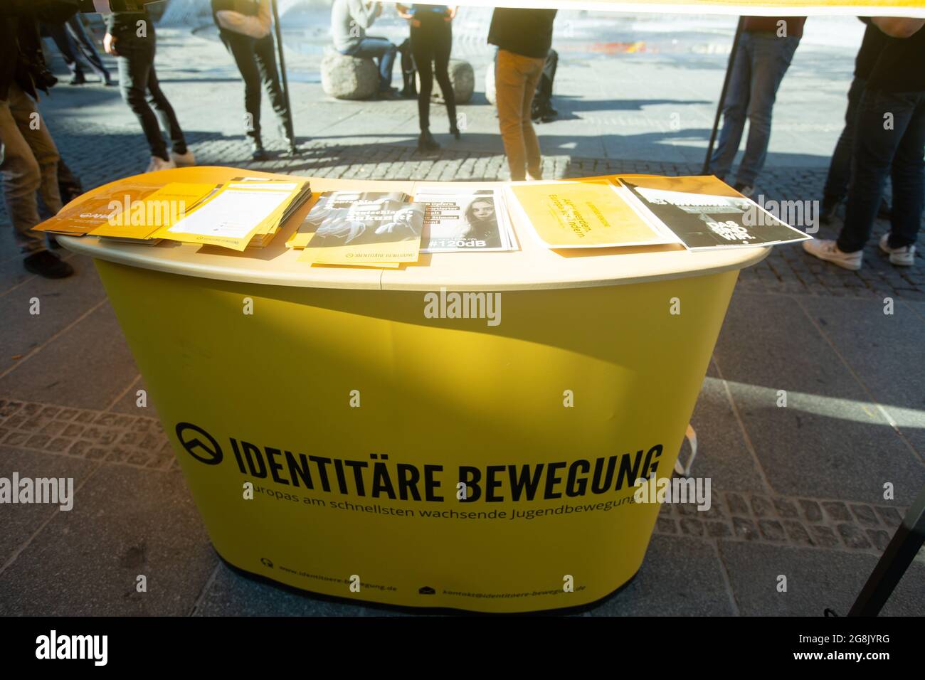Munich, Germany. 26th Oct, 2019. Flyers. The extreme right Verfassungsschutz surveilled Identitaere Bewegung held a rally on 26. October 2016 in Munich. (Photo by Alexander Pohl/Sipa USA) Credit: Sipa USA/Alamy Live News Stock Photo