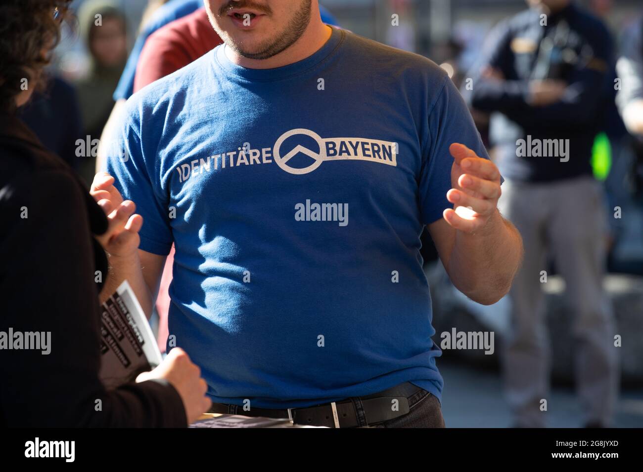 Munich, Germany. 26th Oct, 2019. T-Shirt of the IB Bayern. The extreme right Verfassungsschutz surveilled Identitaere Bewegung held a rally on 26. October 2016 in Munich. (Photo by Alexander Pohl/Sipa USA) Credit: Sipa USA/Alamy Live News Stock Photo