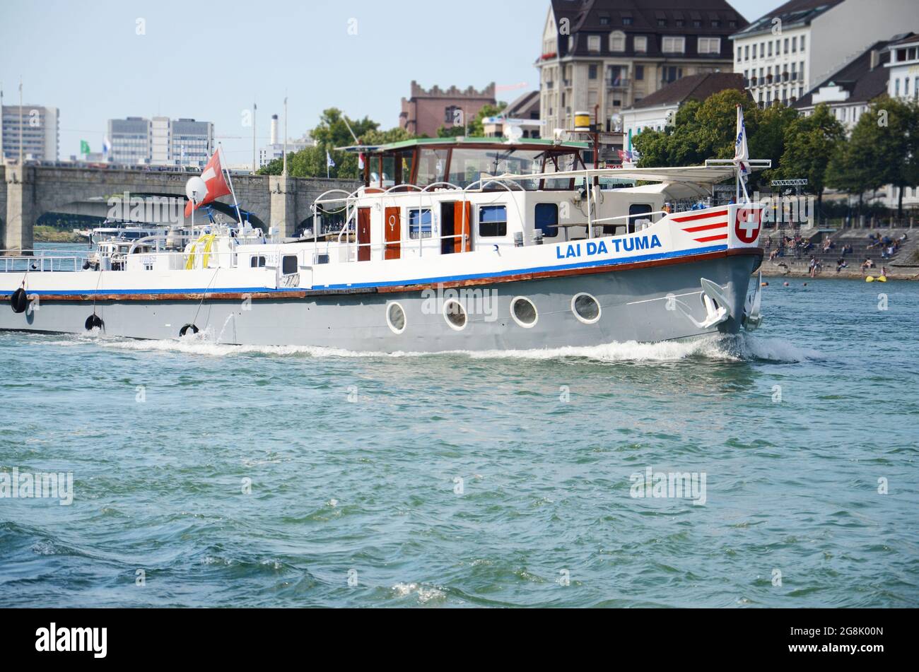 Lai A Tuma boat tour on Rhine river in Basel Switzerland. Stock Photo