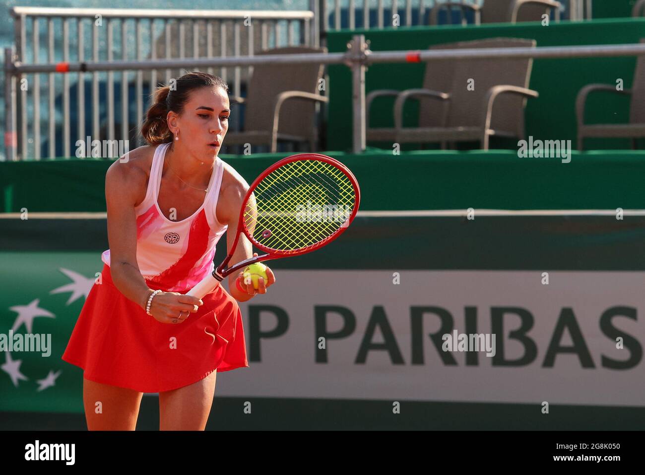 Nuria Parizzas Diaz (SPAIN) against Magdalena Frech (POLAND) seen in action during the BNP Paribas Poland Open Tournament (WTA 250 category) in Gdynia