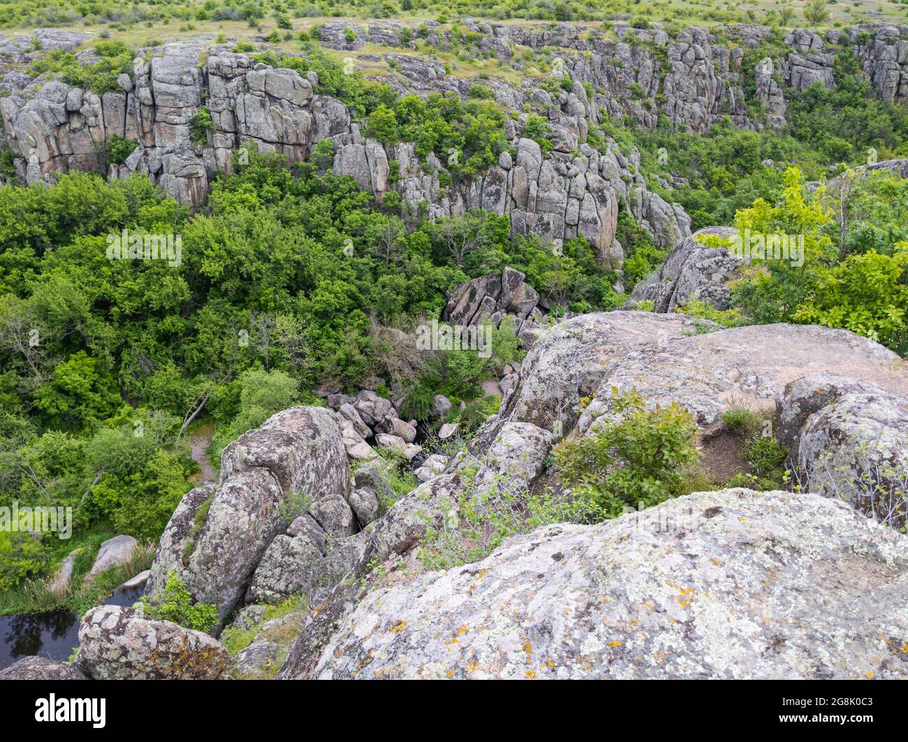 Granite canyon on the Mertvovid river in Aktovo village, Nikolaev region, Ukraine. One of the natural wonders of Ukraine. Stock Photo