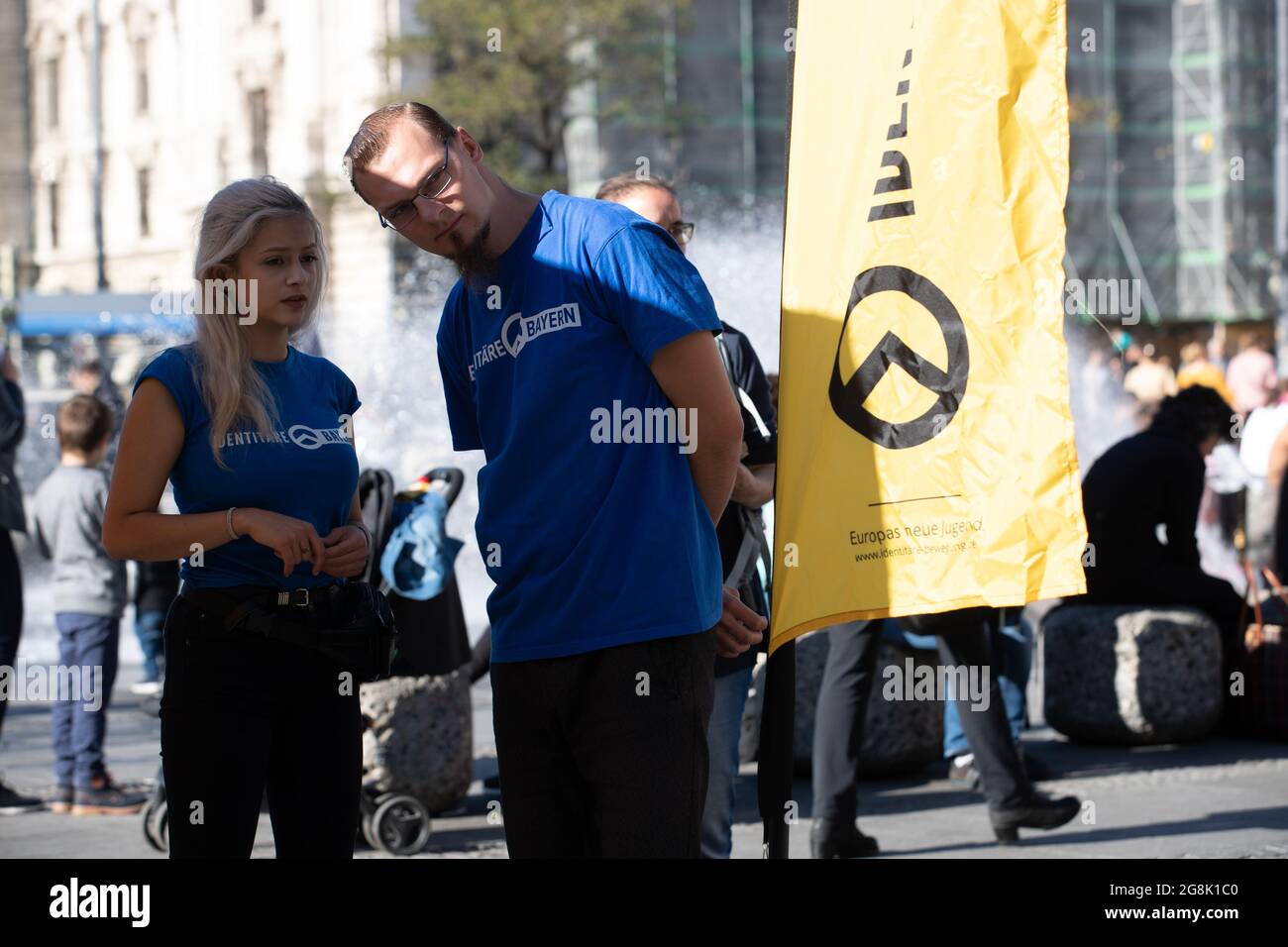 Munich, Germany. 26th Oct, 2019. Two IB Bayern activists. The extreme right Verfassungsschutz surveilled Identitaere Bewegung held a rally on 26. October 2016 in Munich. (Photo by Alexander Pohl/Sipa USA) Credit: Sipa USA/Alamy Live News Stock Photo