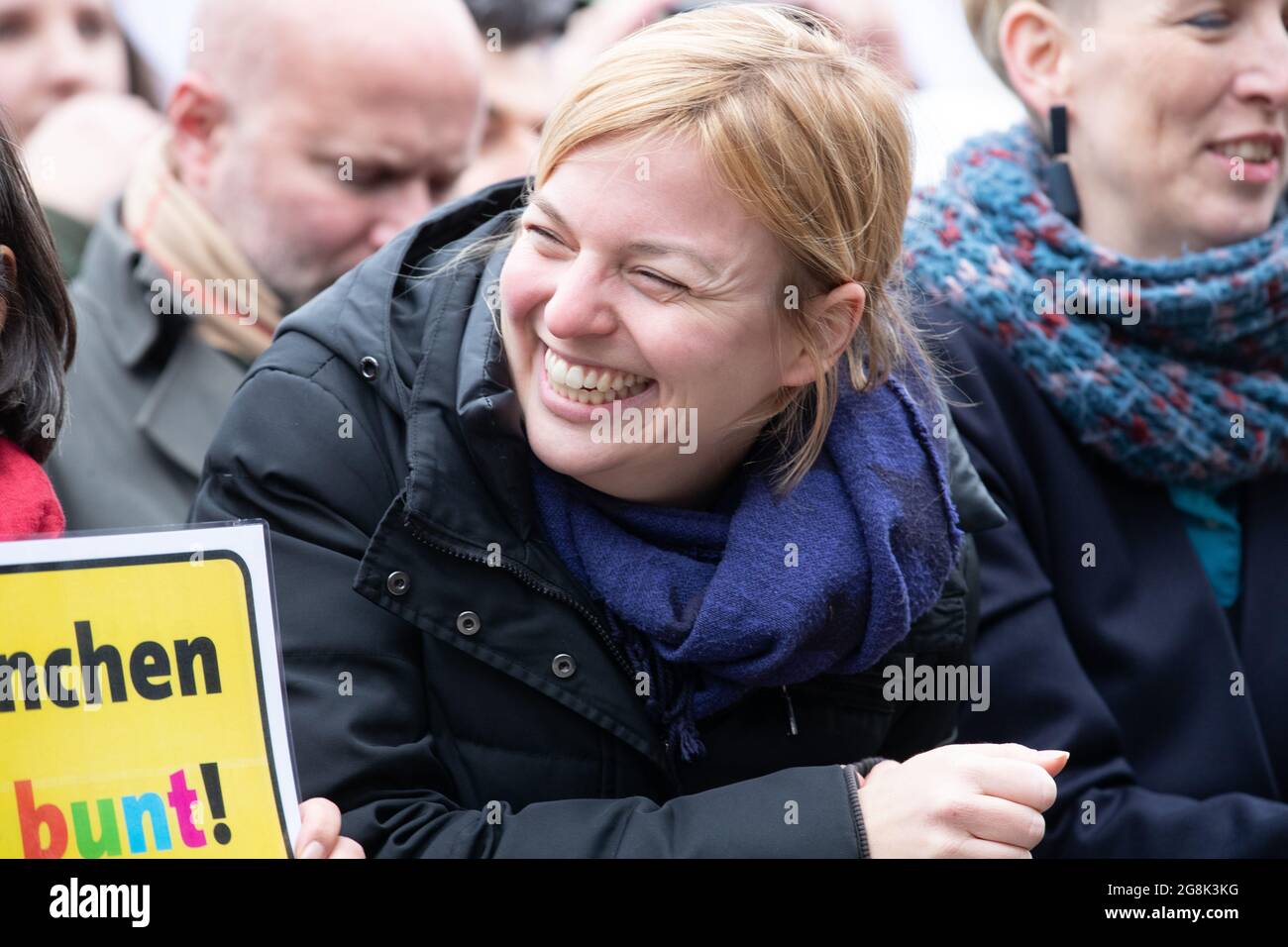 Munich, Germany. 06th Mar, 2020. Katharina Schulze, head of the green faction in the Landtag at the antifascist protest ' Just don't do it ' organized by Bellevue di Monaco on 6. March 2020 at the Max-Josef-Platz in Munich. (Photo by Alexander Pohl/Sipa USA) Credit: Sipa USA/Alamy Live News Stock Photo
