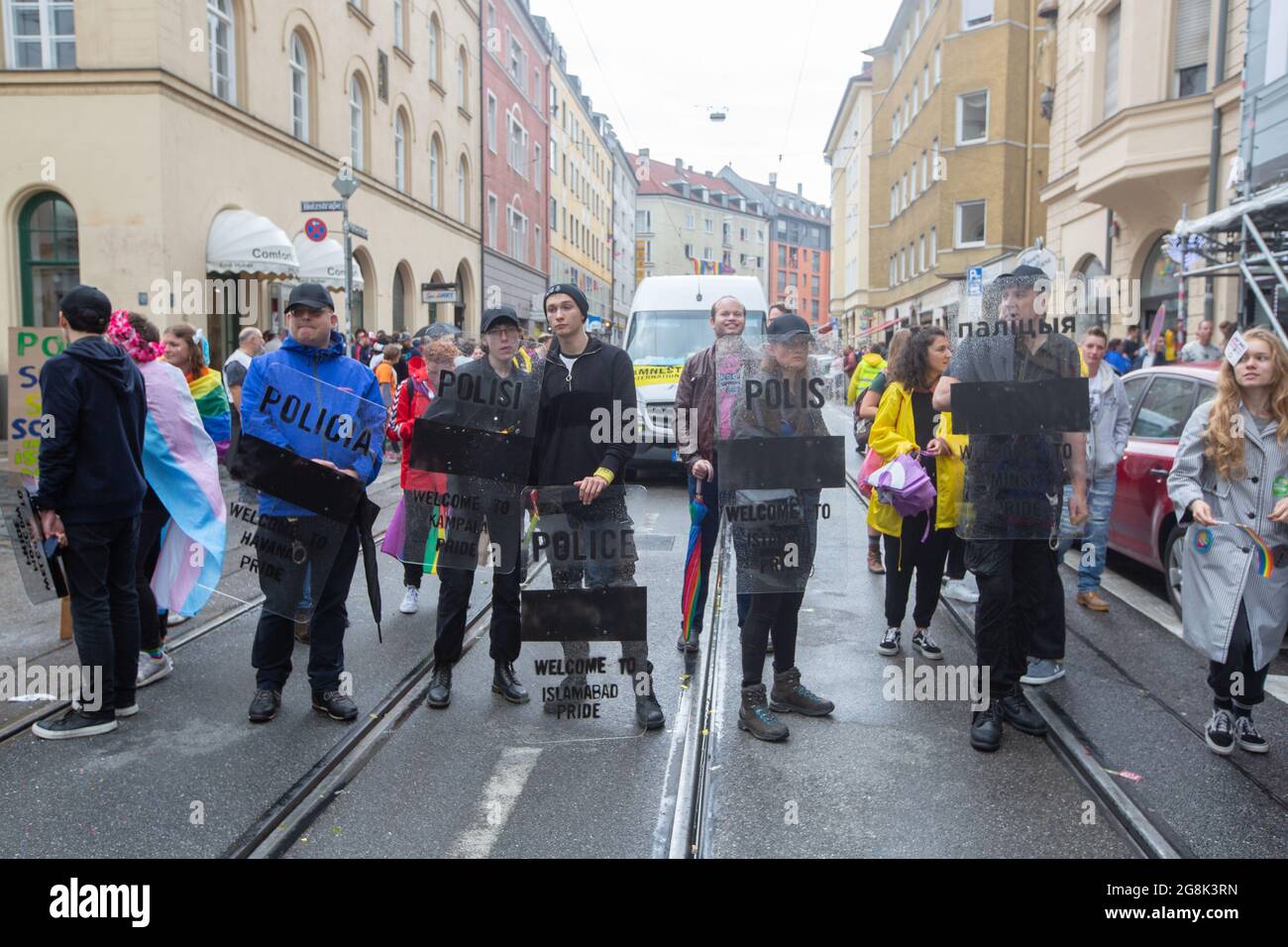 Munich, Germany. 13th July, 2019. Protest against Police brutality against Prides and LGBTQ people. On 13.7.2019 Hundreds of Thousands celebrated the Pride ( Christopher Street Day ) in Munich. Several LGBTQ Groups participated. (Photo by Alexander Pohl/Sipa USA) Credit: Sipa USA/Alamy Live News Stock Photo
