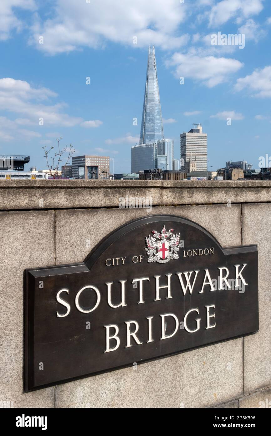 Southwark Bridge name plate, London, UK Stock Photo