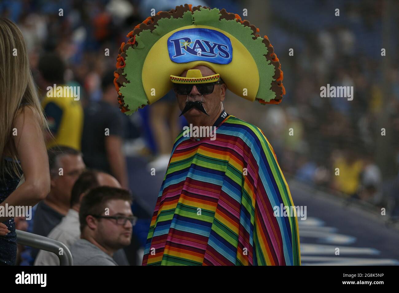 St. Petersburg, FL. USA; A Tampa Bay Rays fan dresses in honor of a