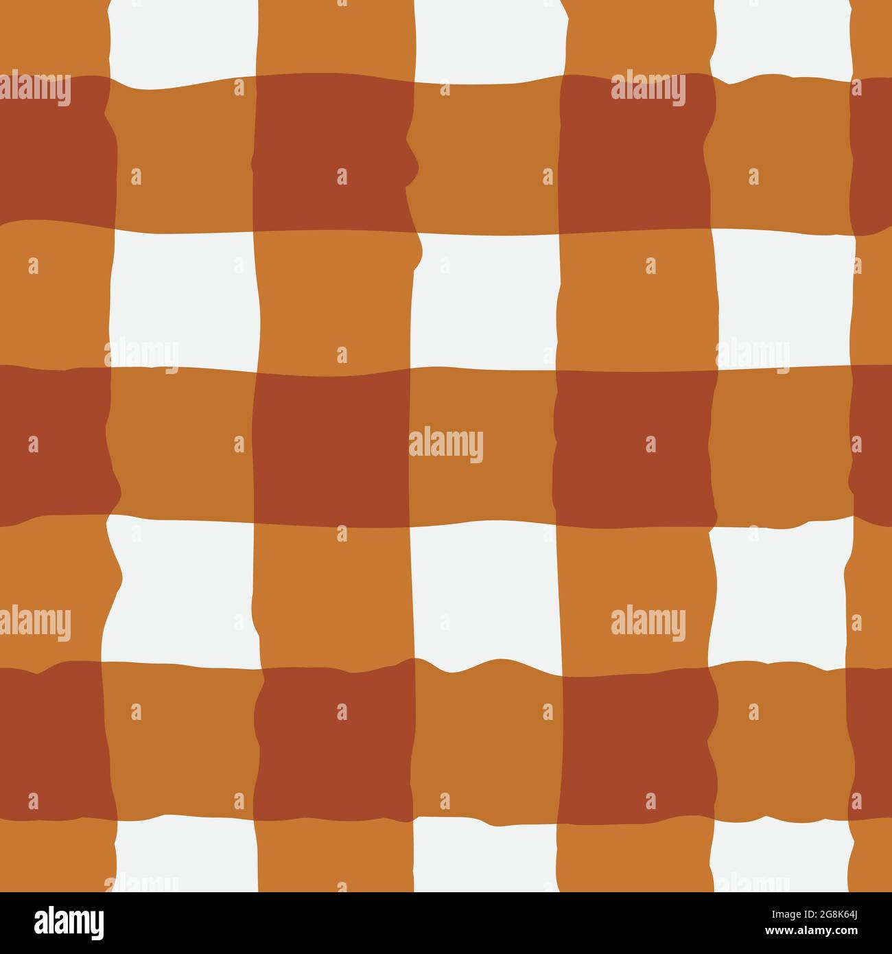 Vector watercolor effect gingham seamless pattern background. Organic irregular stripes painterly grid plaid backdrop. Ochre white checked design Stock Vector
