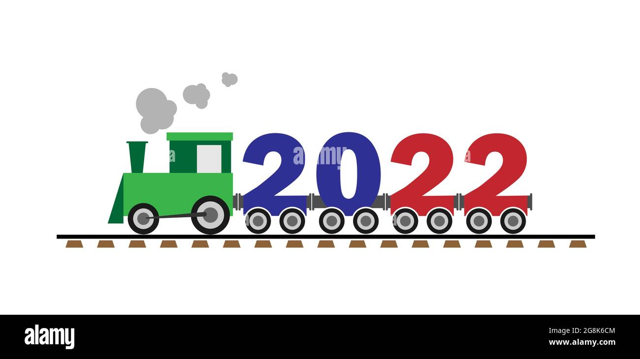 Children's train from the car in the form of numbers 2022. Merry Christmas and Happy New Year. Vector illustration. Stock Vector