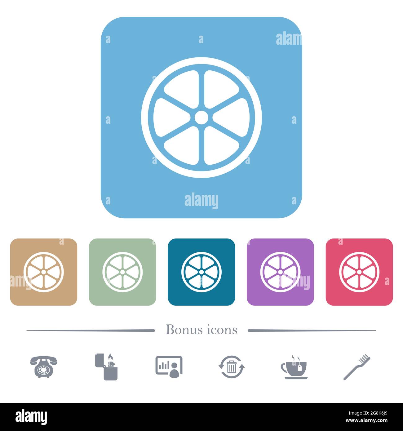 Lemon slice solid white flat icons on color rounded square backgrounds ...