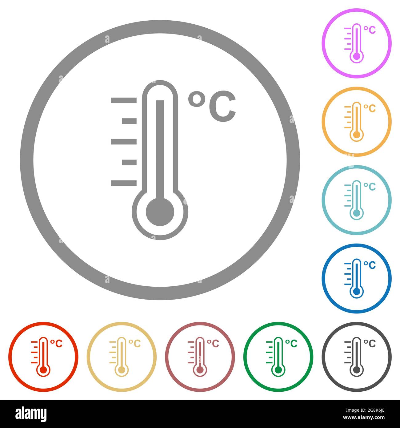 Celsius thermometer warm temperature flat color icons in round outlines ...