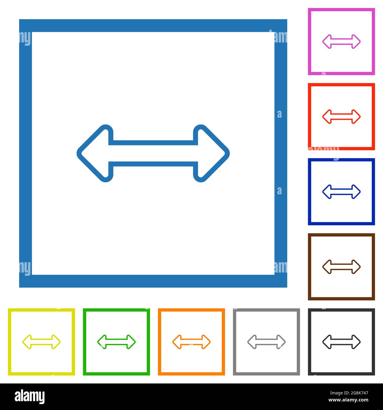 Resize horizontal outline flat color icons in square frames on white ...
