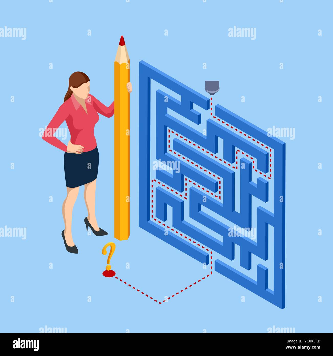 Isometric maze, labyrinth solution. Business team looking for solution ...