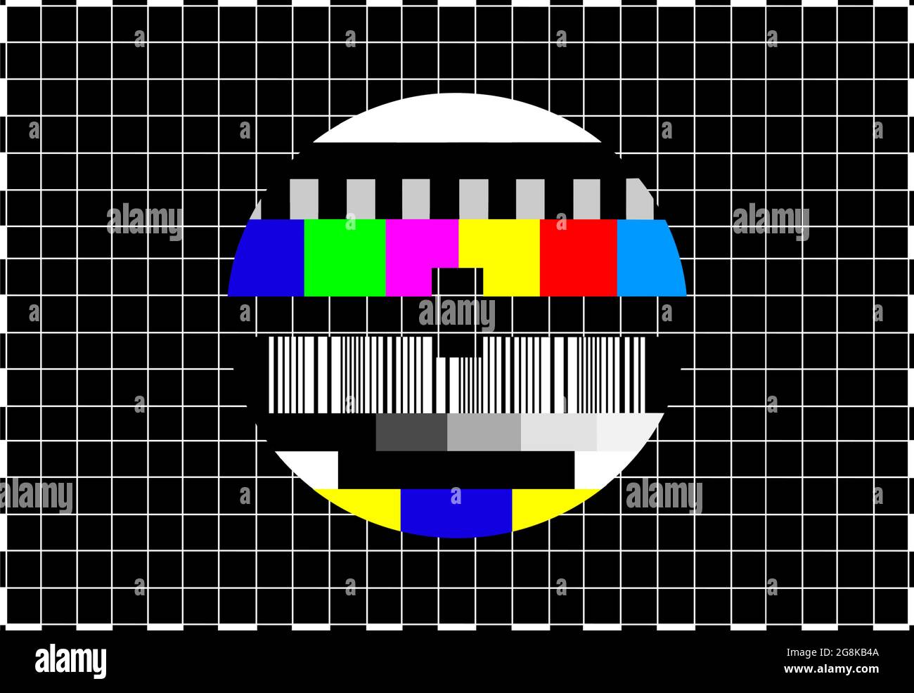 Vintage coloful TV test pattern screen, no signal found, abstract design Stock Photo