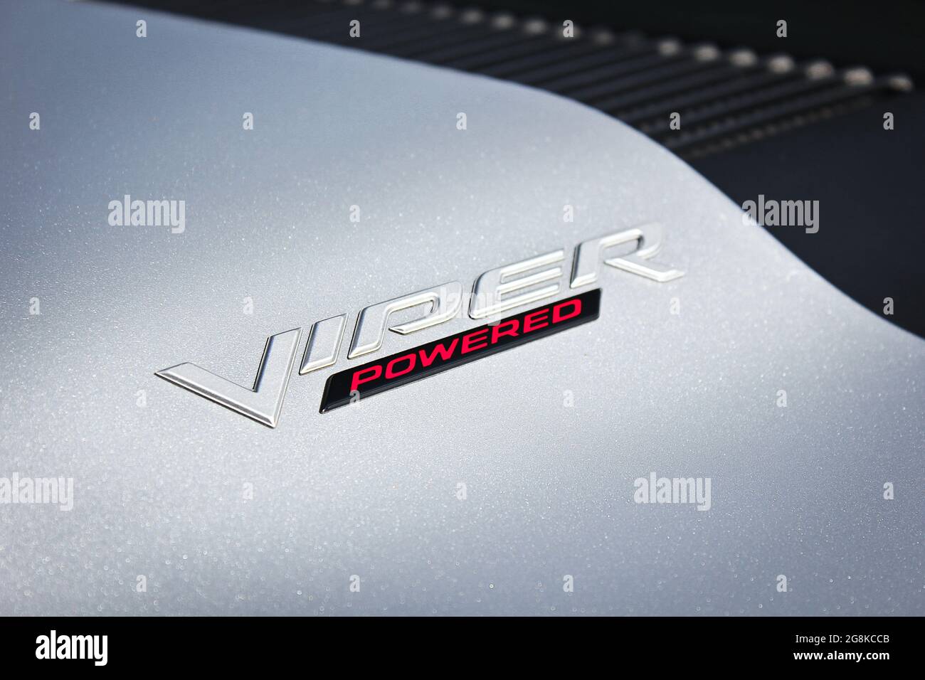 Kiev, Ukraine - April 3, 2014: Gray american Dodge Ram SRT-10. Emblem 'Viper' Stock Photo