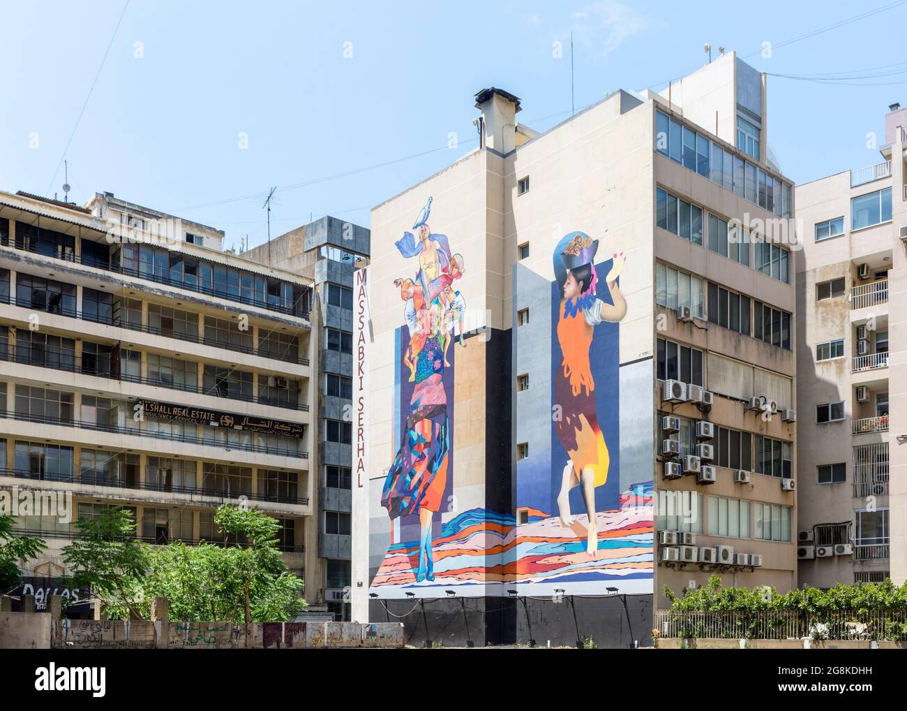 Colorful mural in Hamra street by Lebanese artists Elias Zaarour and