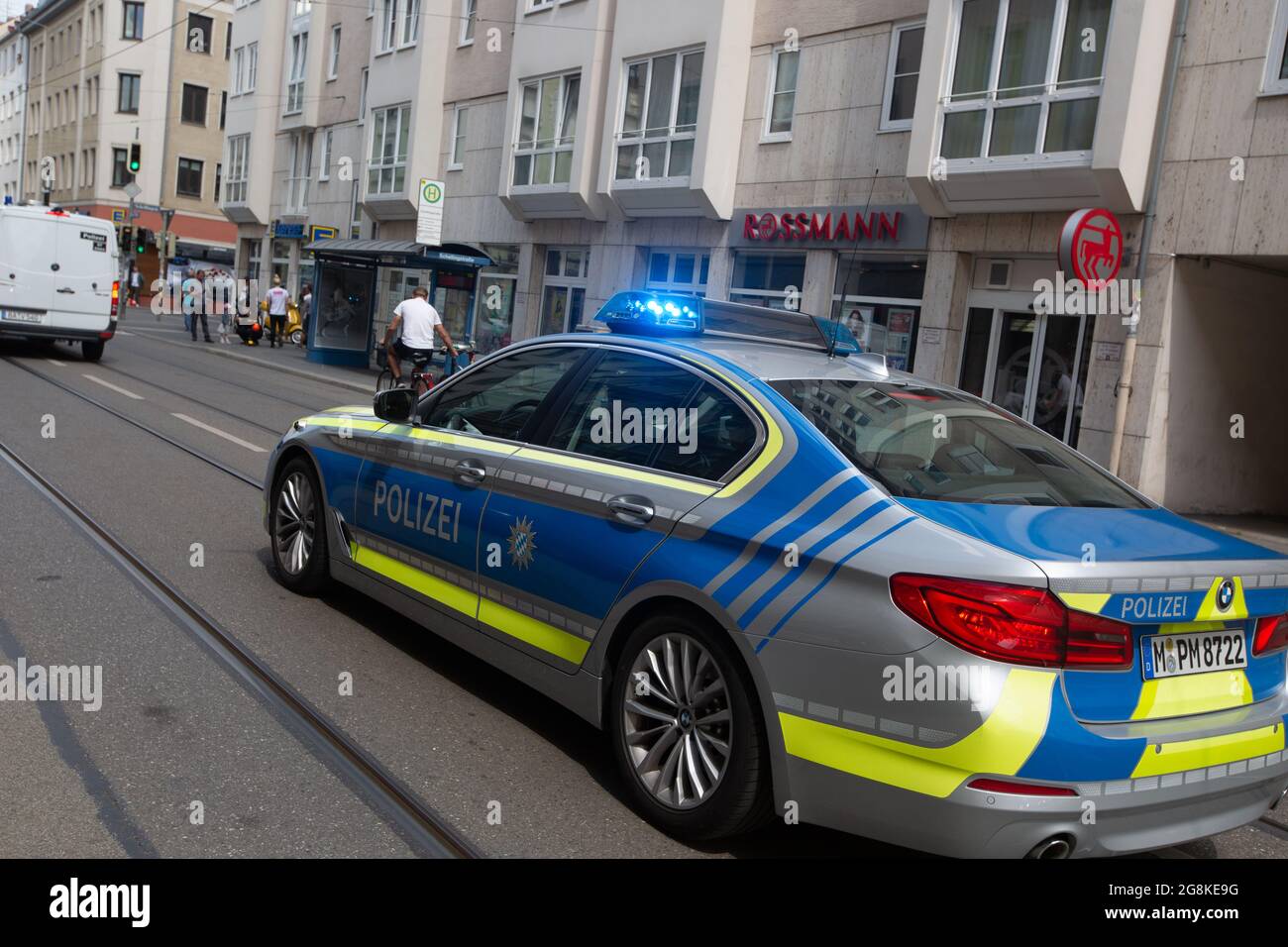 Polizei mit Blaulicht im Einsatz in München am 19.5.2019. (Photo by Alexander Pohl/Sipa USA) Stock Photo