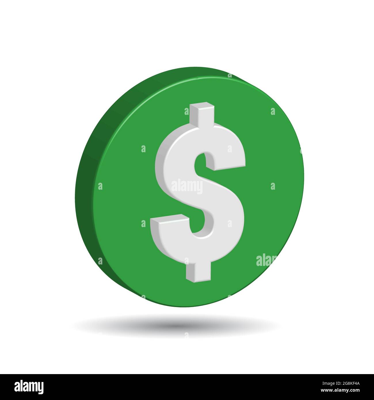 Green Plastic Coin with US Dollar sign isolated in white color background. The Currency symbol of United States. Simple and Minimal 3D Vector Stock Vector