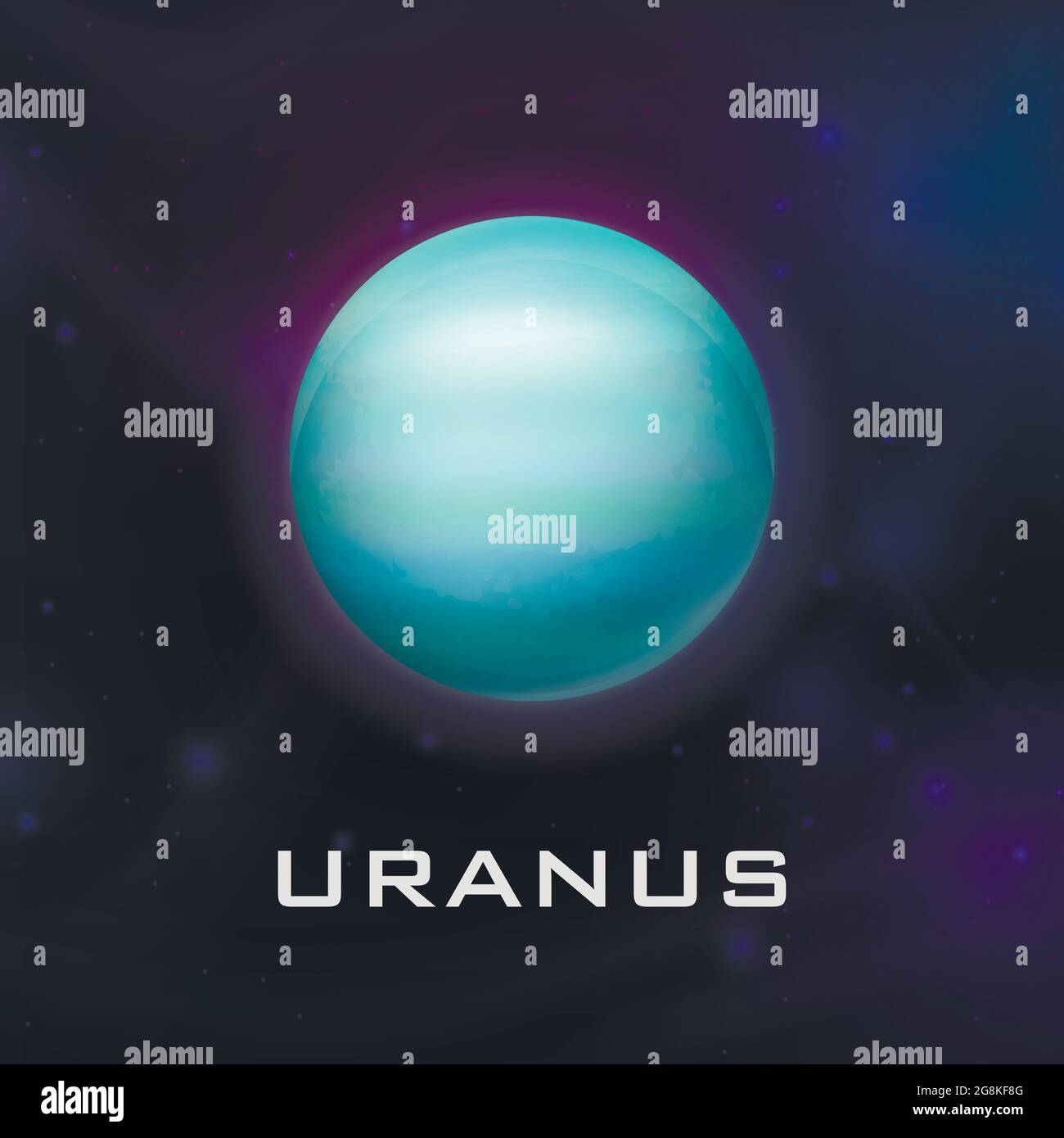 Planet Uranus. Vector 3d Realistic Space Planet in Space Starry Sky. Galaxy, Astronomy, Space Exploration Concept. Uranus Template Closeup Stock Vector