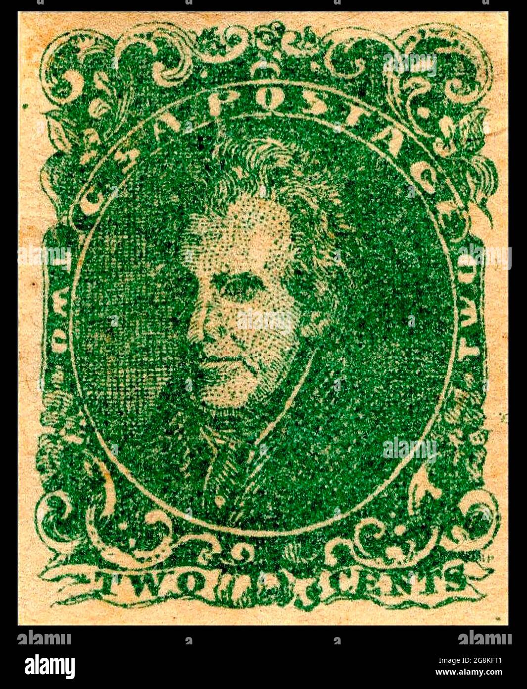 Confederate postage stamps, 2-cent Andrew Jackson stamp, 1862 green, Stock Photo