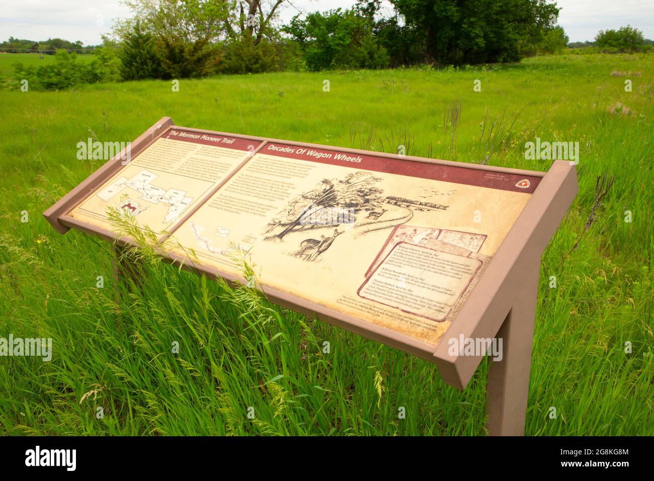 Murdock Site interpretive board, Mormon Pioneer National Historic Trail, Hall County, Nebraska Stock Photo