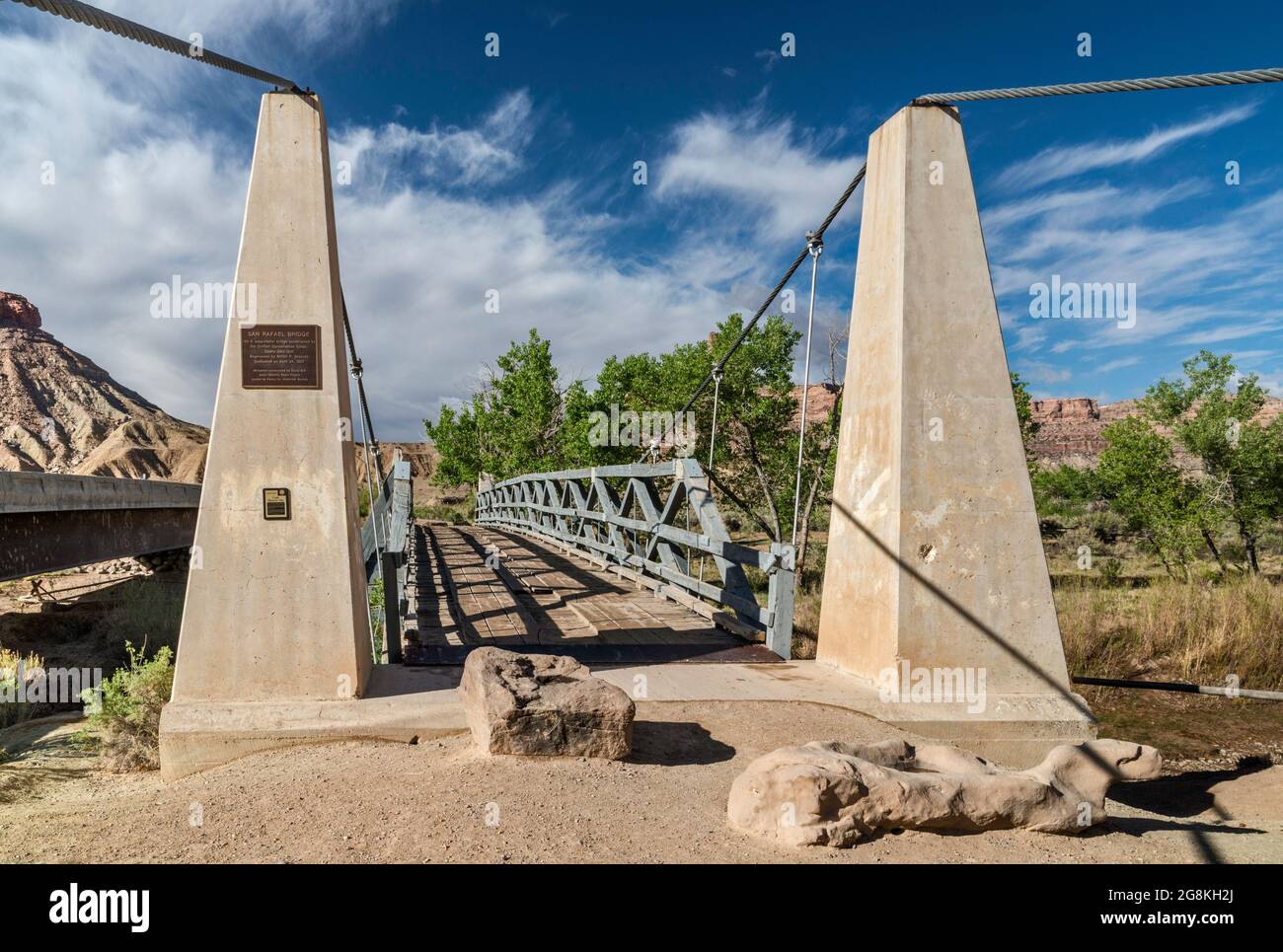 The Swinging Bridge aka San Rafael Bridge, 1937, over San Rafael River, near Buckhorn Wash, San Rafael Swell area, Utah, USA Stock Photo